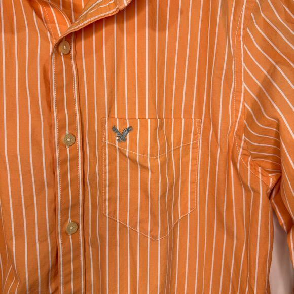 American Eagle Orange and White Men's Striped Button Down Size M - Picture 2 of 7